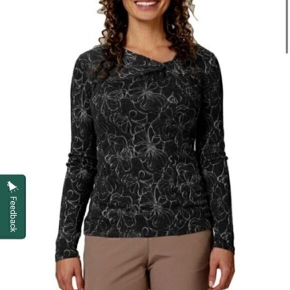 Royal Robbins Belle Rosa Twist Neck Grey White  Shirt Women's large - Picture 1 of 10